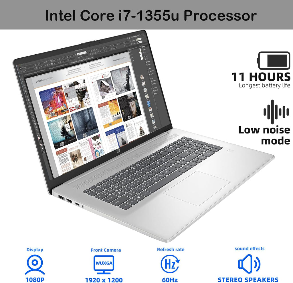 HP 17.3' FHD+ Touchscreen Business Laptop - Intel Core i7-1355U Processor, Intel Iris Xe, WiFi 6, HD Webcam, BrightView, 250 nits, Win 11 Pro, w/Hoouwrd Accessories (32GB RAM | 1TB SSD)