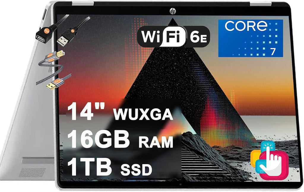 HP OmniBook 5 Flip 2-in-1 Laptop 14' WUXGA IPS Multi-Touch Intel 10-core Core 7 150U (Beats i7-1355U) 16GB DDR5 1TB SSD Backlit Wi-Fi6E 5MP IR HDR Privacy Camera Win11 w/ICP Accessory