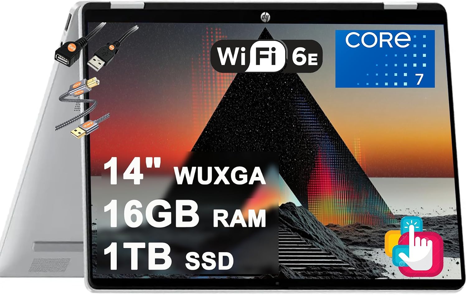 HP OmniBook 5 Flip 2-in-1 Laptop 14' WUXGA IPS Multi-Touch Intel 10-core Core 7 150U (Beats i7-1355U) 16GB DDR5 1TB SSD Backlit Wi-Fi6E 5MP IR HDR Privacy Camera Win11 w/ICP Accessory