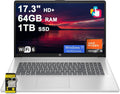 HP 17 Business Laptop 17.3' HD+ Touchscreen AMD 6-core Ryzen 5 7430U (Beats i7-1255U) 64GB RAM 1TB SSD Type-C Fast Charge Long-Lasting Battery Win11Pro ICP Hub