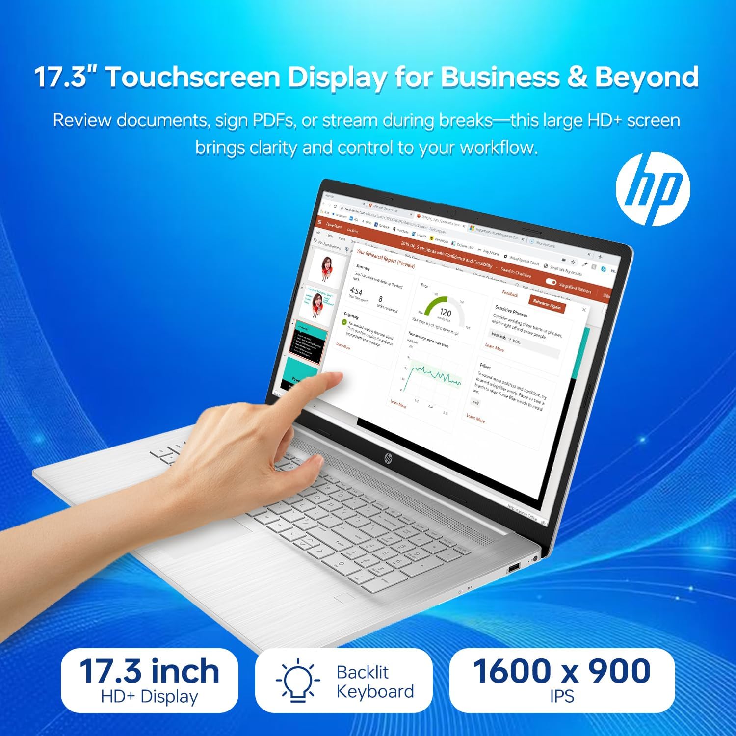 HP Essential 17t Business Laptop, 17.3' HD+ Touchscreen Display, Intel Core i7-1355U (> R5 7430U) High-Performance Tier Processor, 16GB RAM, 2TB SSD, HDMI, Fingerprint Reader, Wi-Fi 6, Windows 11 Home