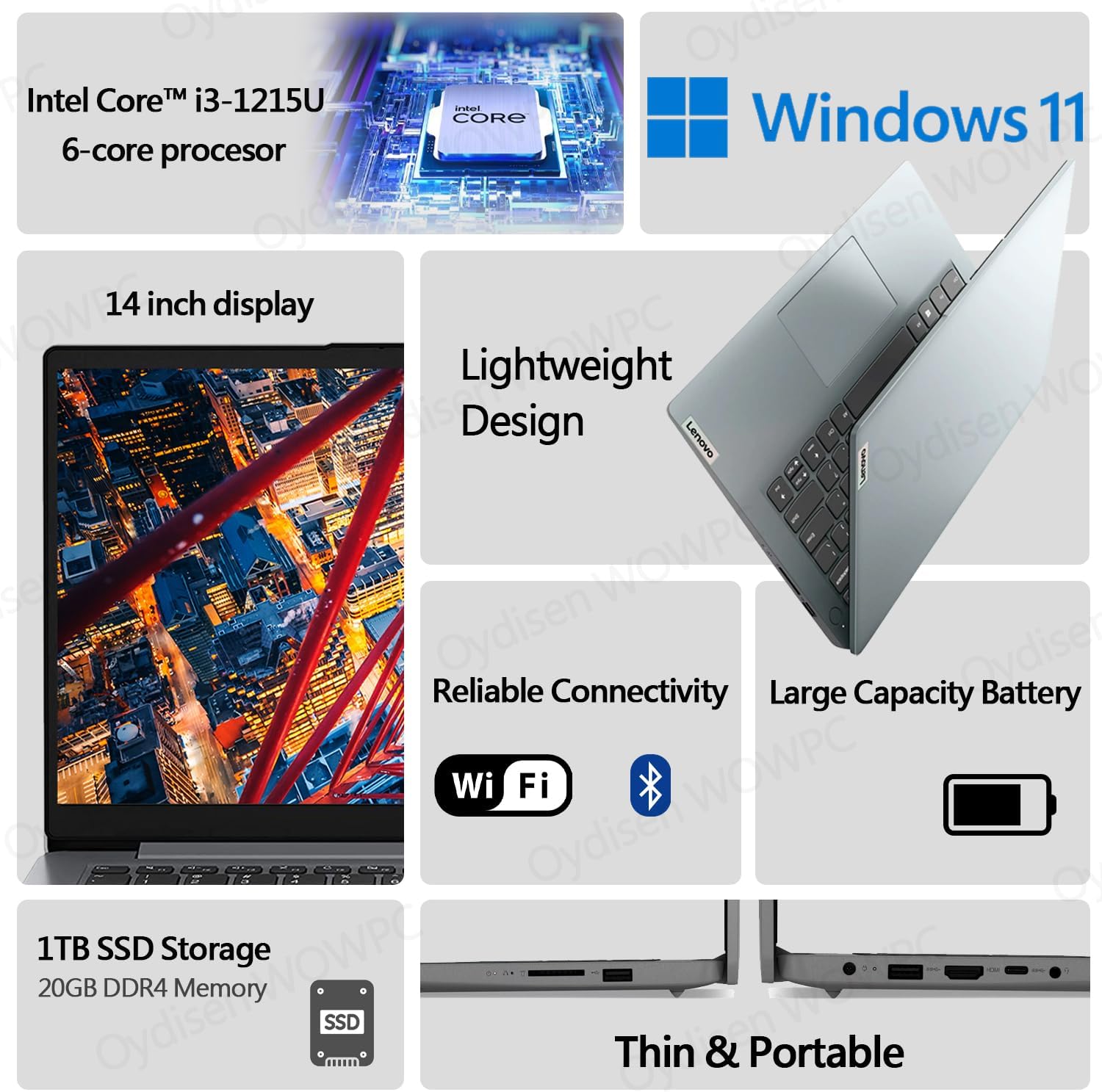 Lenovo 14' Business Laptop, Intel Core i3-1215U 6-core Processor, 20GB RAM, 1TB SSD Storage, 14' HD Anti-Glare Display, Wi-Fi 6 and Bluetooth, Fingerprint Reader, HDMI, Windows 11 Home in S Mode