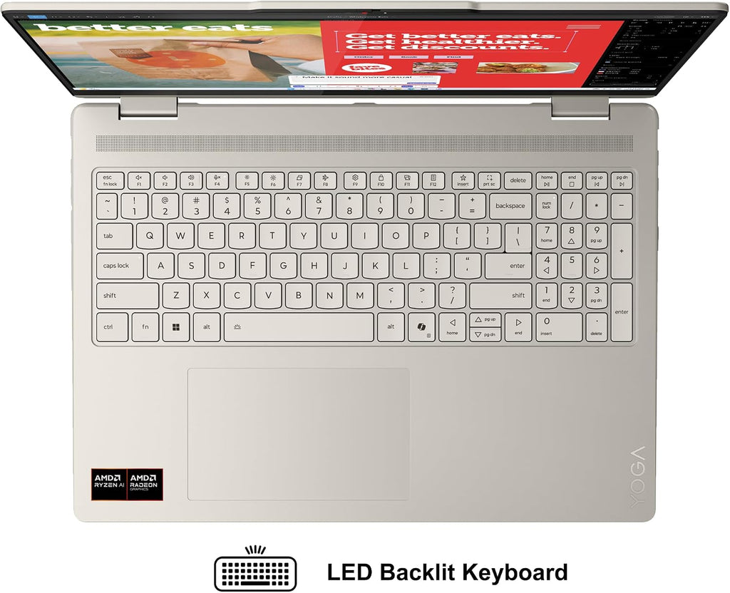 Lenovo Yoga 7 2-in-1 Laptop 16' WUXGA IPS Touch (Glossy Anti-Fingerprint) AMD 8-core Ryzen AI 5 340 (Up to 50 AI Tops) 16GB RAM 2TB SSD for Creator Business Professional Win11Pro ICP Hub