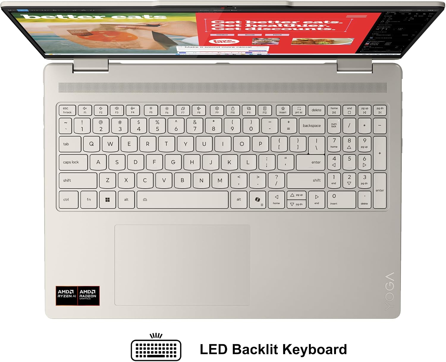 Lenovo Yoga 7 2-in-1 Laptop 16' WUXGA IPS Touch (Glossy Anti-Fingerprint) AMD 8-core Ryzen AI 5 340 (Up to 50 AI Tops) 16GB RAM 512GB SSD for Creator Business Professional Win11Pro ICP Hub