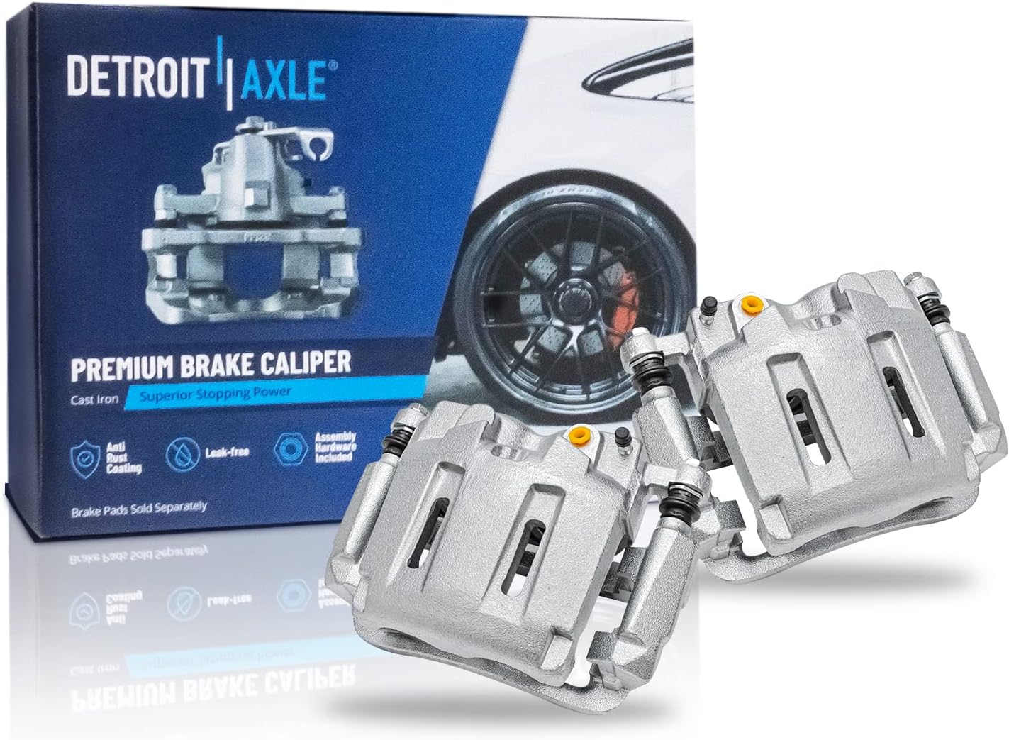 Detroit Axle - Front 2pc Brake Calipers for 05-12 Ford F-250 F-350 Super Duty, 2 Disc Brake Calipers with Bracket 2005 2006 2007 2008 2009 2010 2011 2012 Replacement