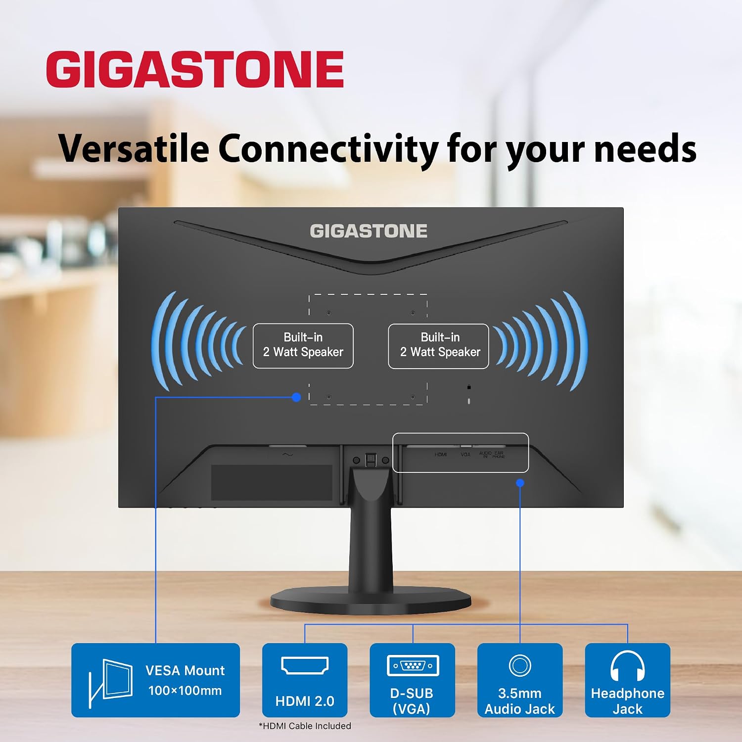 Gigastone 24 inch IPS LED Back Light Monitor 75Hz FHD 1920 x 1080, 1080P 178° Wide View Frameless Computer Monitor 5ms, Built-in Speakers, Eye Care Technology, Ergonomic Tilt VESA Mount, HDMI VGA
