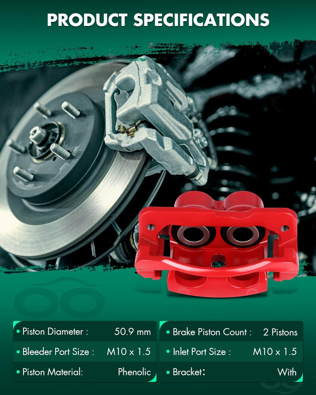 SCITOO Front/Rear Left+Right Brake Calipers With Bracket 18-B4728 18-B4729 Red Compatible For Cadillac 2002-2006 For Chevrolet 1999-2013 For GMC 1999-2013