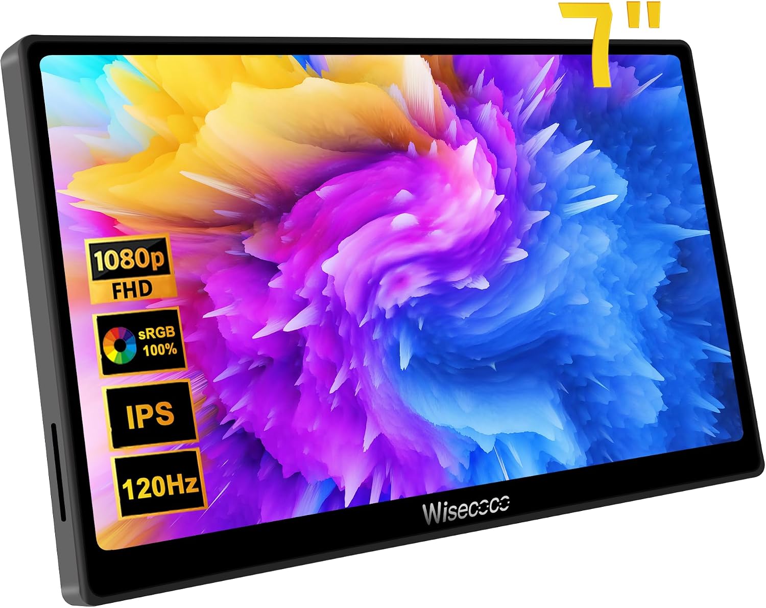 wisecoco 7 inch Portable Monitor Touchscreen IPS 1080P 1920x1080 120Hz Mini LCD Display Second Screen USB C HDMI Ultra Thin for Raspberry Pi 5/4 Switch PS5 Xbox Laptop PC