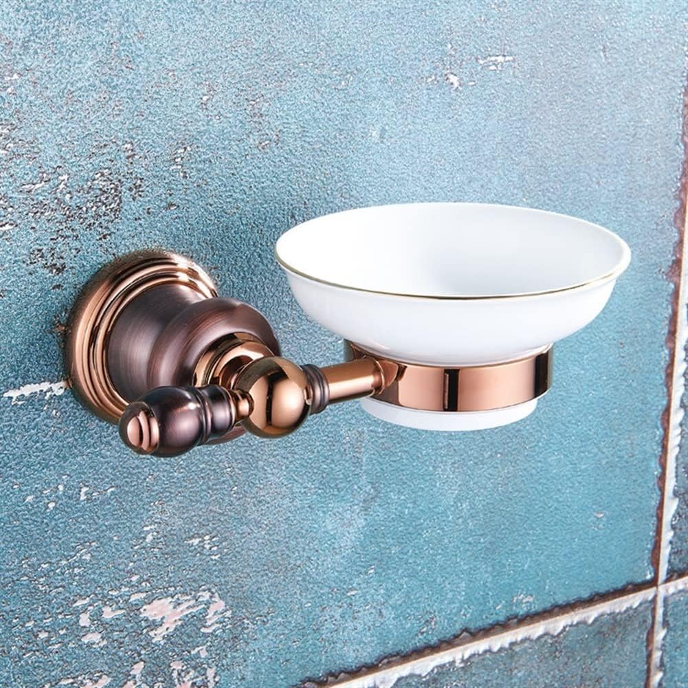 Bathroom Hardware Set Brown Bronze Rose Gold Towel Rack Set Towel Bar Toilet Paper Holder Towel Ring Wall Mounted Bathroom Accessories Kit Wall Mounted,Single Glass(Soap Dish)