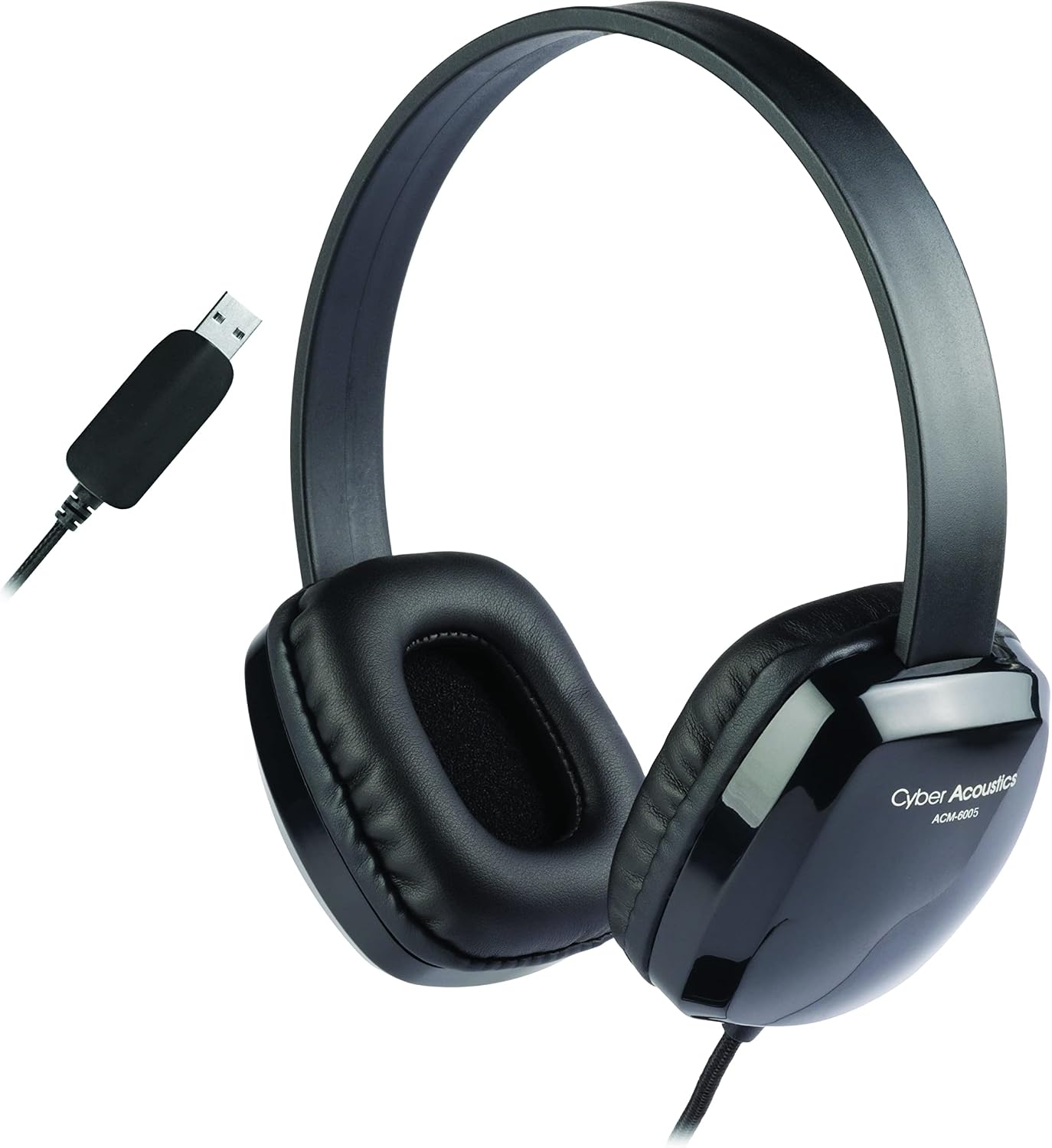 Cyber Acoustics USB Stereo Headphones (ACM-6005-5) for PCs and Other USB Devices in The Office, Classroom or Home - 5 Pack