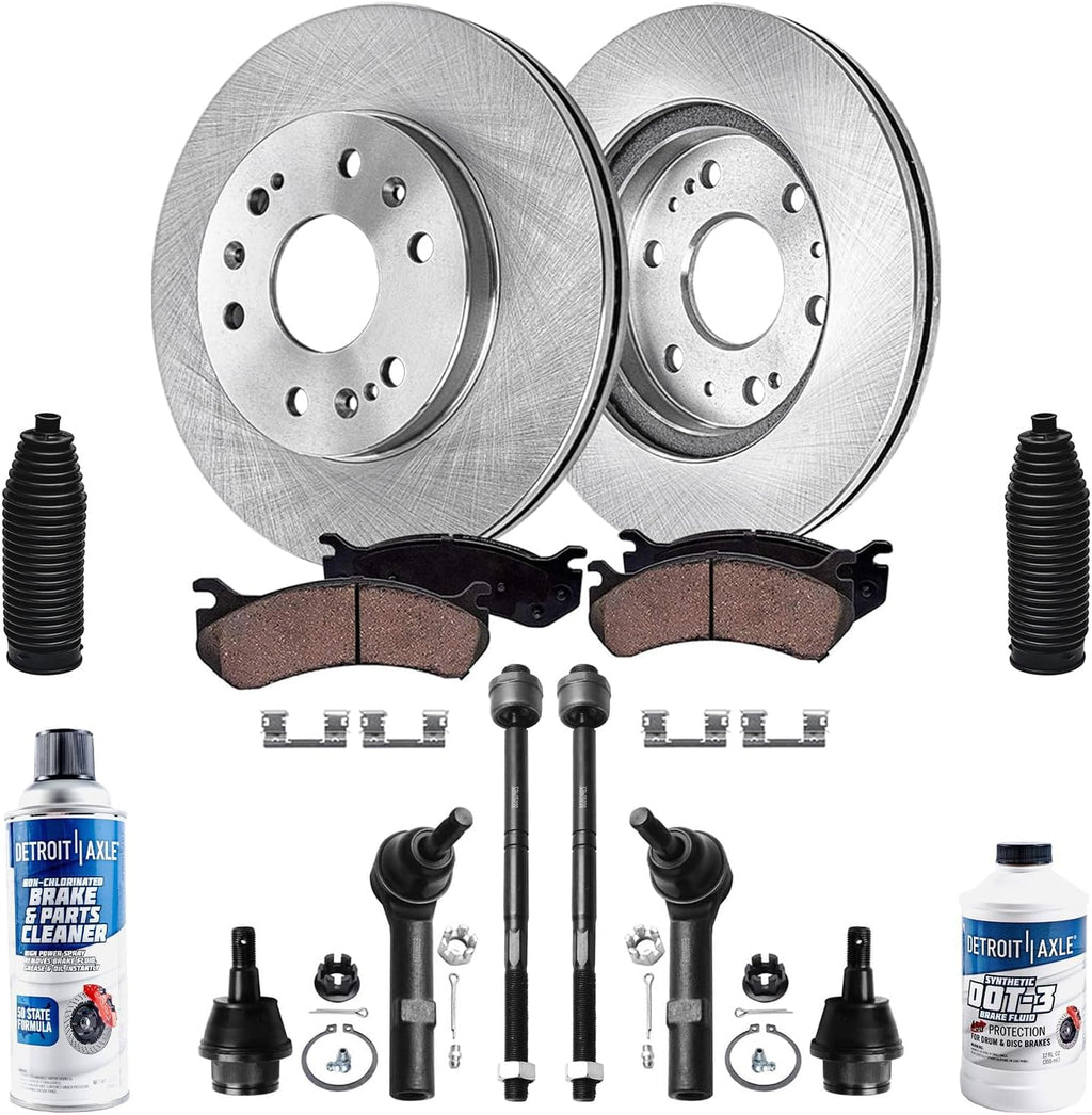 Detroit Axle - Front Brake Kit for Silverado Sierra 1500 GMC Chevy Cadillac Escalade ESV EXT, 12.99'' inch Disc Brake Rotors Ceramic Brake Pads Lower Ball Joints Tie Rods Boots Replacement