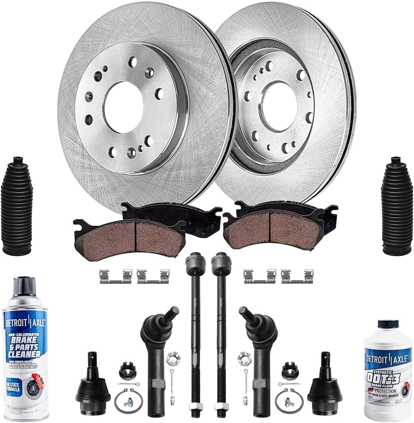 Detroit Axle - Front Brake Kit for Silverado Sierra 1500 GMC Chevy Cadillac Escalade ESV EXT, 12.99'' inch Disc Brake Rotors Ceramic Brake Pads Lower Ball Joints Tie Rods Boots Replacement