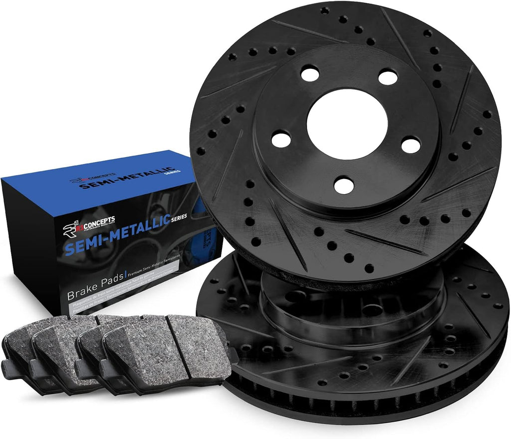 R1 Concepts Front Brake Kit| Semi Met Brake Pads and Drilled Slotted Brake Rotors| 1BC.72038.03