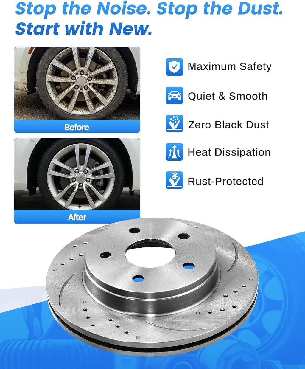 Anpulsero Rear Brake Pads and Rotors Kit Compatible with 2002 2003 2004 2005 2006 Chevy Tahoe, Avalanche 1500, Automotive Replacement Brake Kits 55067 D974A-7881 Brake Kit Brakes and Rotors