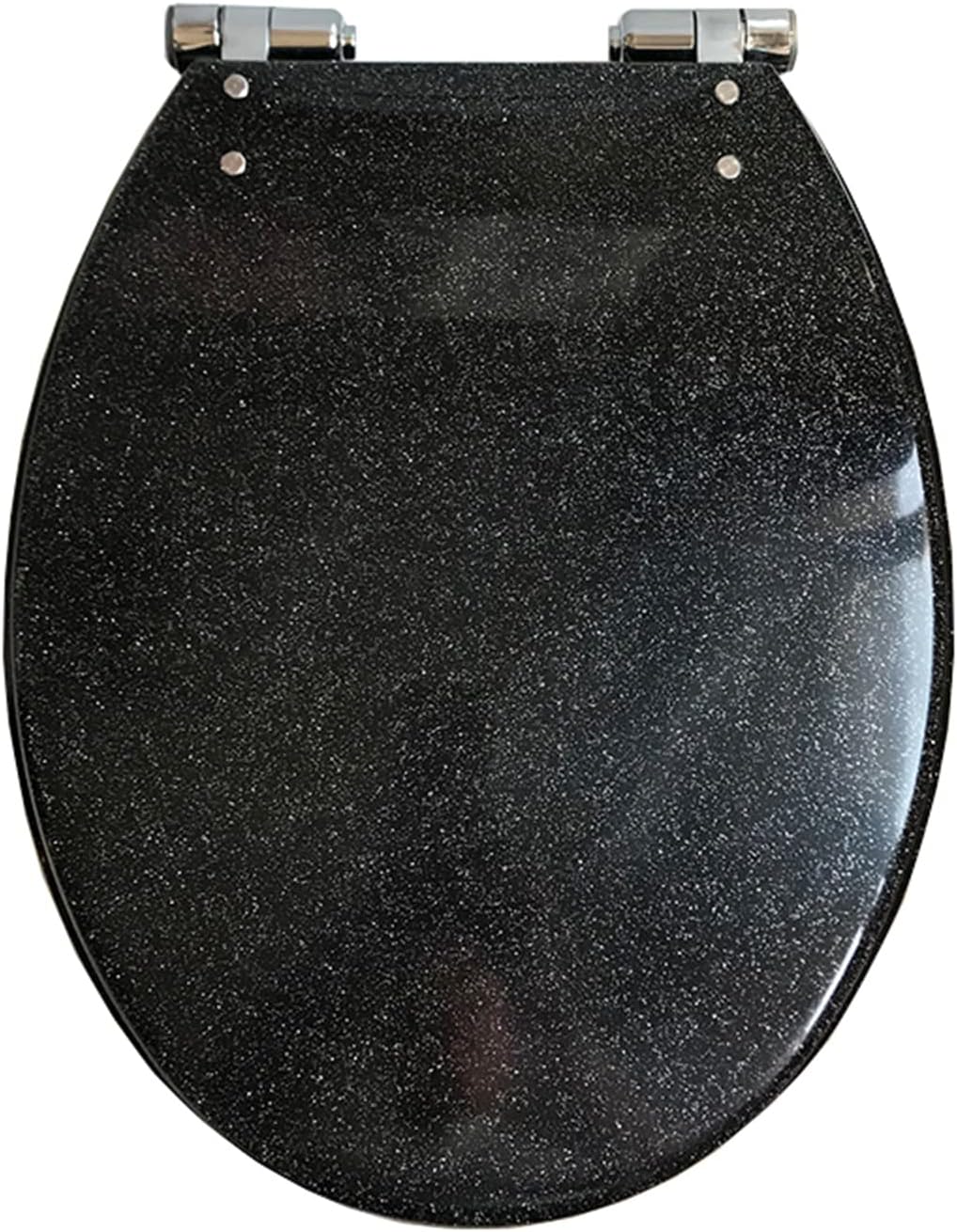 Glitter Toilet Seat Resin Silent Slow Close seat, Oval Toilet Seat Soft Close Quick Release, Easy Installation and Cleaning, 36 * 42cm,Silver,Black