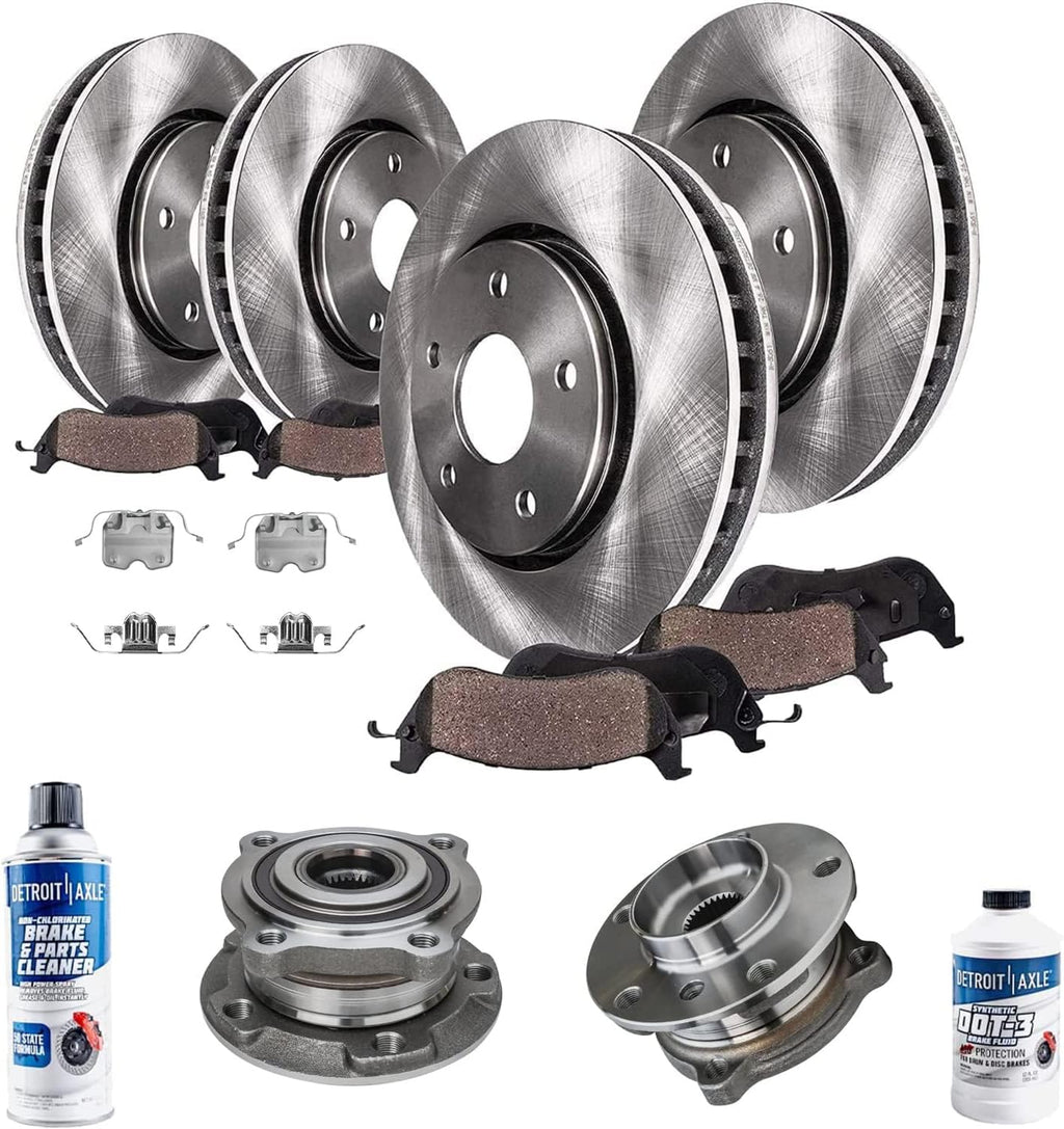 Detroit Axle - Front & Rear Disc Brake Rotors Ceramic Brake Pads Wheel Bearing and Hub Replacement for 2010-2013 2017-2018 BMW X5 2010 X6-12pc Set