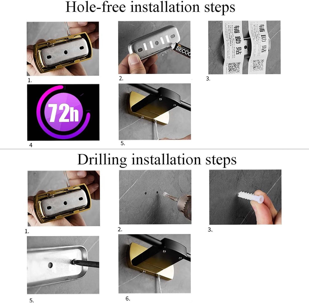 Towel Shelf for Bathroom Wall Mounted Towel Rack Self Adhesive Towel Rail No Drill Towel Holder Double Bar Brass for Kitchen Toilet,Gold,50cm