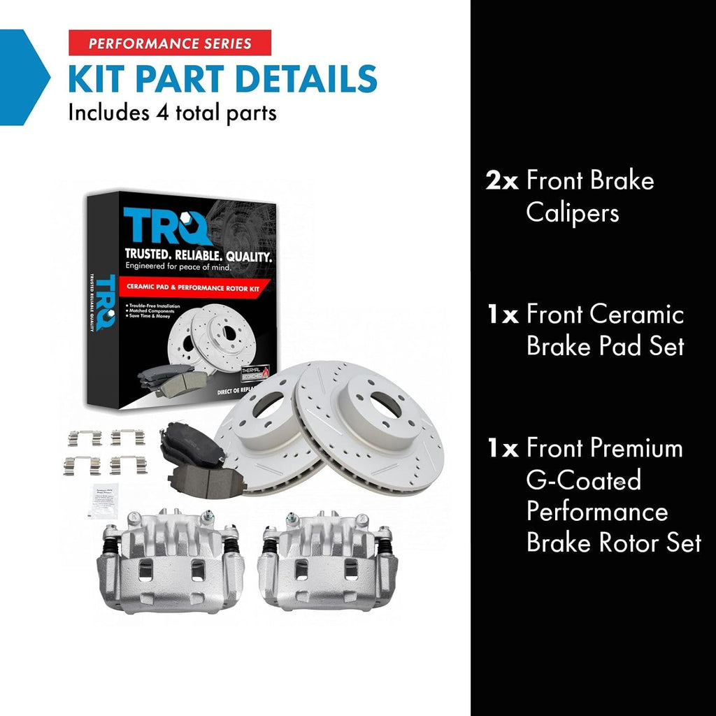 TRQ Performance Front Brake Pad and Rotor Set Ceramic Coated Drilled Slotted Rotors Calipers Compatible with 2005-2006 Saab 9-2X 2002-2010 Subaru Impreza 2003-2005 Legacy