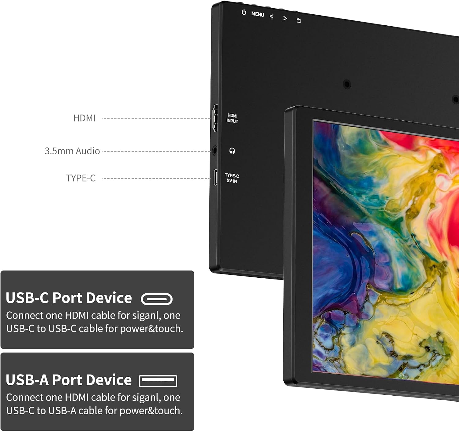 ANDYCINE N10 Portable Monitor, 10.1 Inch Mini Touch 1920x1200 IPS Screen, HDMI USB C in, 350nits 60Hz 1000:1 Contrast Display with Bracket & Speakers for Laptop,PC,PS4/5,Switch,Mac,Xbox