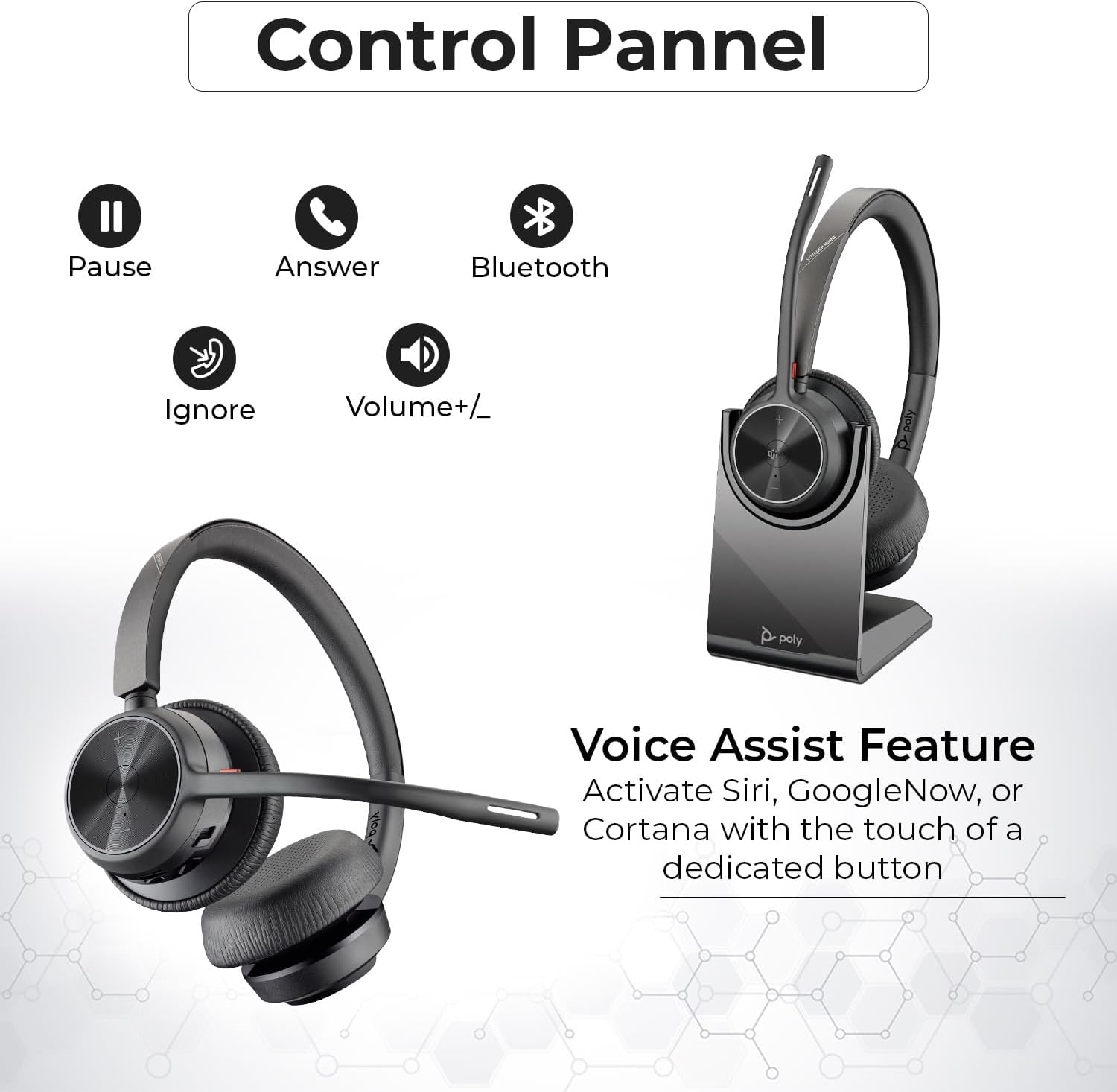Poly Voyager 4320 UC Wireless Headset & Charge Stand - Stereo Headphones with Noise-Canceling Boom Mic + Charging Station + USB-C to A Adapter + USB C Dongle + USB A-C Cable + Pouch + Microfiber Cloth