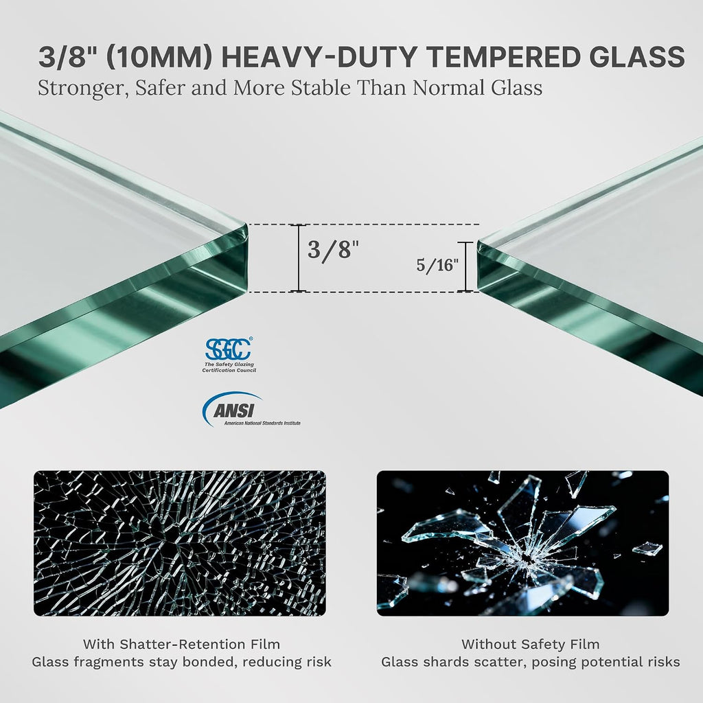Frameless Double Sliding Shower Door, 50-55' W x 76' H, 3/8' (10mm) SGCC Certified Clear Tempered Glass, Width Adjustable, Square Guide Bar, Double Towel Bars, Stainless Steel Hardware, Gunmetal