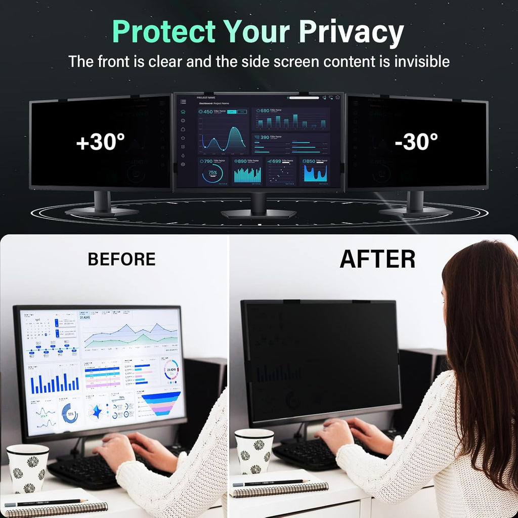 [2 Pack] Magnetic Hanging 31.5 Inch Computer Privacy Screen for 16:9 Aspect Ratio Widescreen Monitor, Removable Eye Protection Anti Glare Blue Light Computer Monitor Privacy Filter