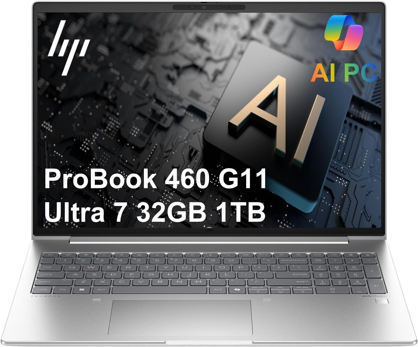 HP ProBook 460 G11 Business AI PC Laptop (16' FHD+, Intel 12-Core Ultra 7 155U, 32GB DDR5 RAM, 1TB SSD), HP Wolf Security, Backlit Numeric KB, Fingerprint, 1080p FHD Webcam, Ethernet, Win 11 Pro
