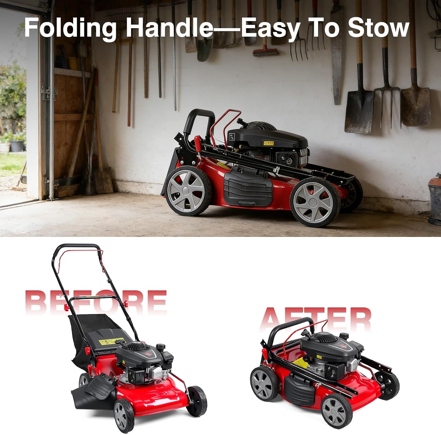 20 Inch Self Propelled Gas Lawn Mower | 131cc Gas Engine | 3 in 1 Functions/Bagging, Mulching, Side Discharge | Self-Propelled Rear Wheel System | 50L Grass Tank | Lightweight Design | Big Wheels Red