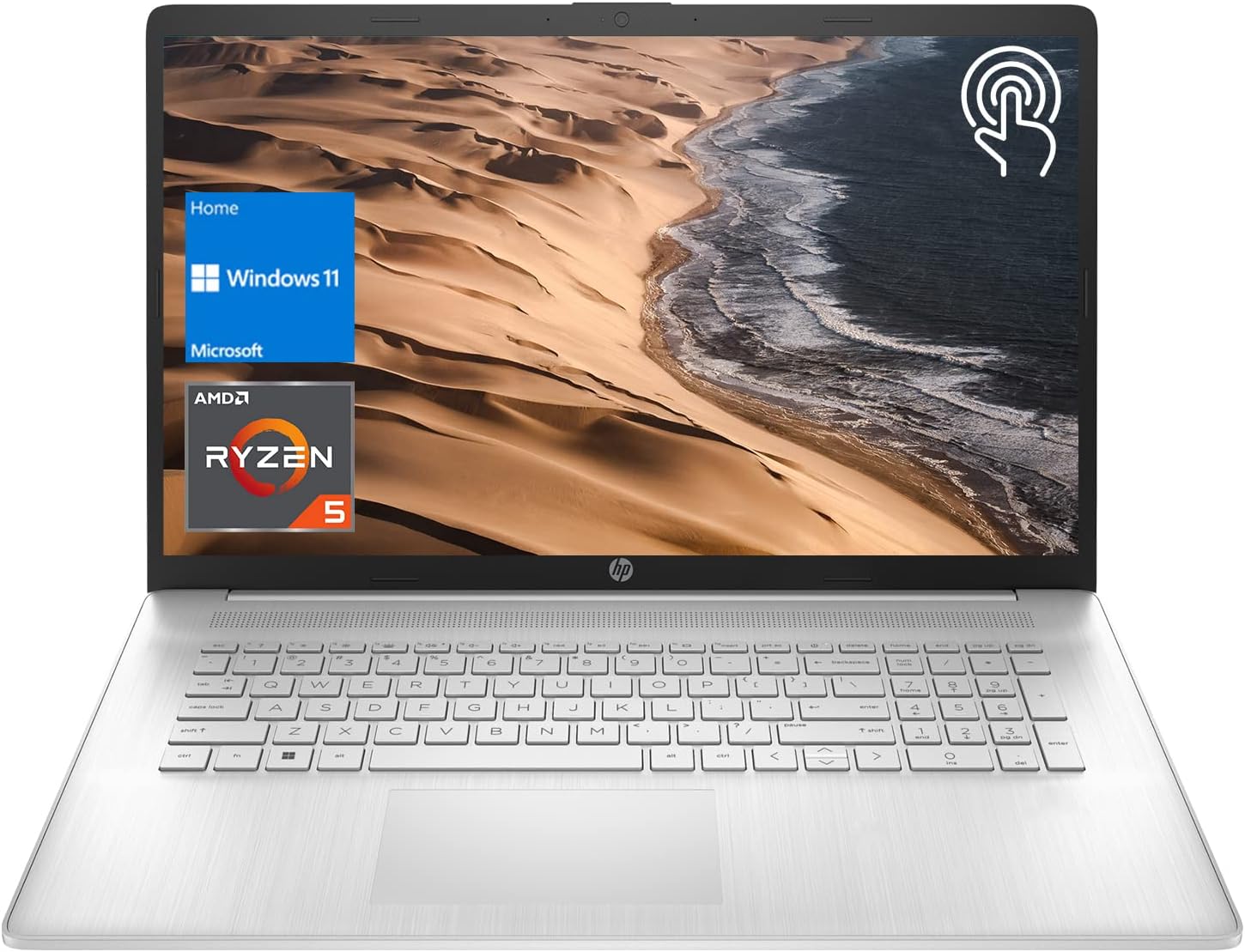 HP 17 Laptop, 17.3' HD+ Touchscreen, AMD Ryzen 5 5625U, 16GB DDR4 RAM, 1TB PCIe NVMe SSD, Webcam, Wi-Fi, Bluetooth, Windows 11 Home, Silver