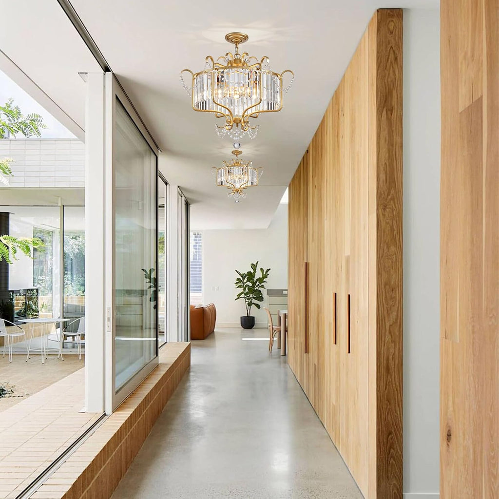 Modern Crystal Chandelier for Dining Room 24' Large Gold 6-Light Farmhouse Pendant Lighting Fixtures for Living Room Kitchen Island Hallway Bedroom Foyer