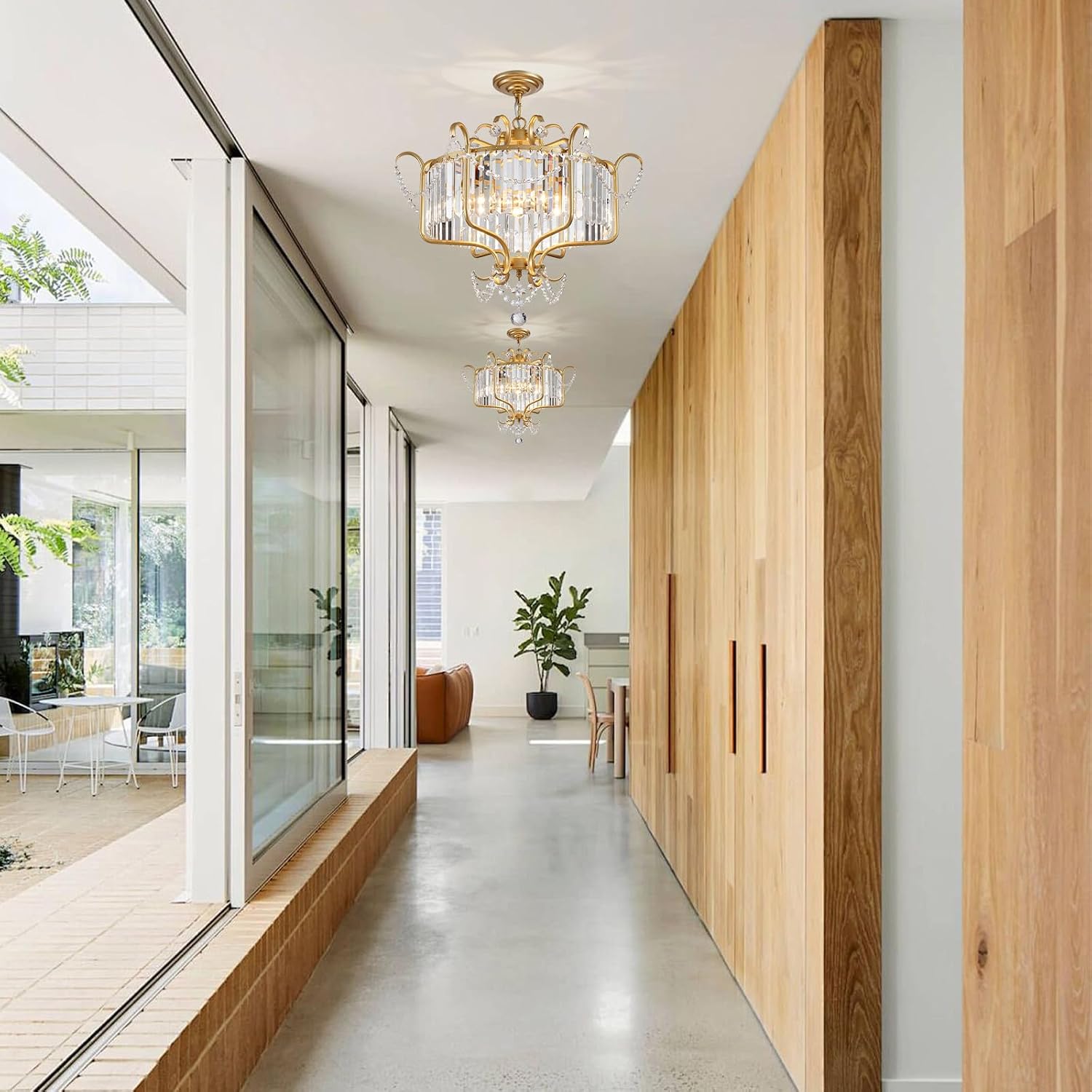 Modern Crystal Chandelier for Dining Room 24' Large Gold 6-Light Farmhouse Pendant Lighting Fixtures for Living Room Kitchen Island Hallway Bedroom Foyer