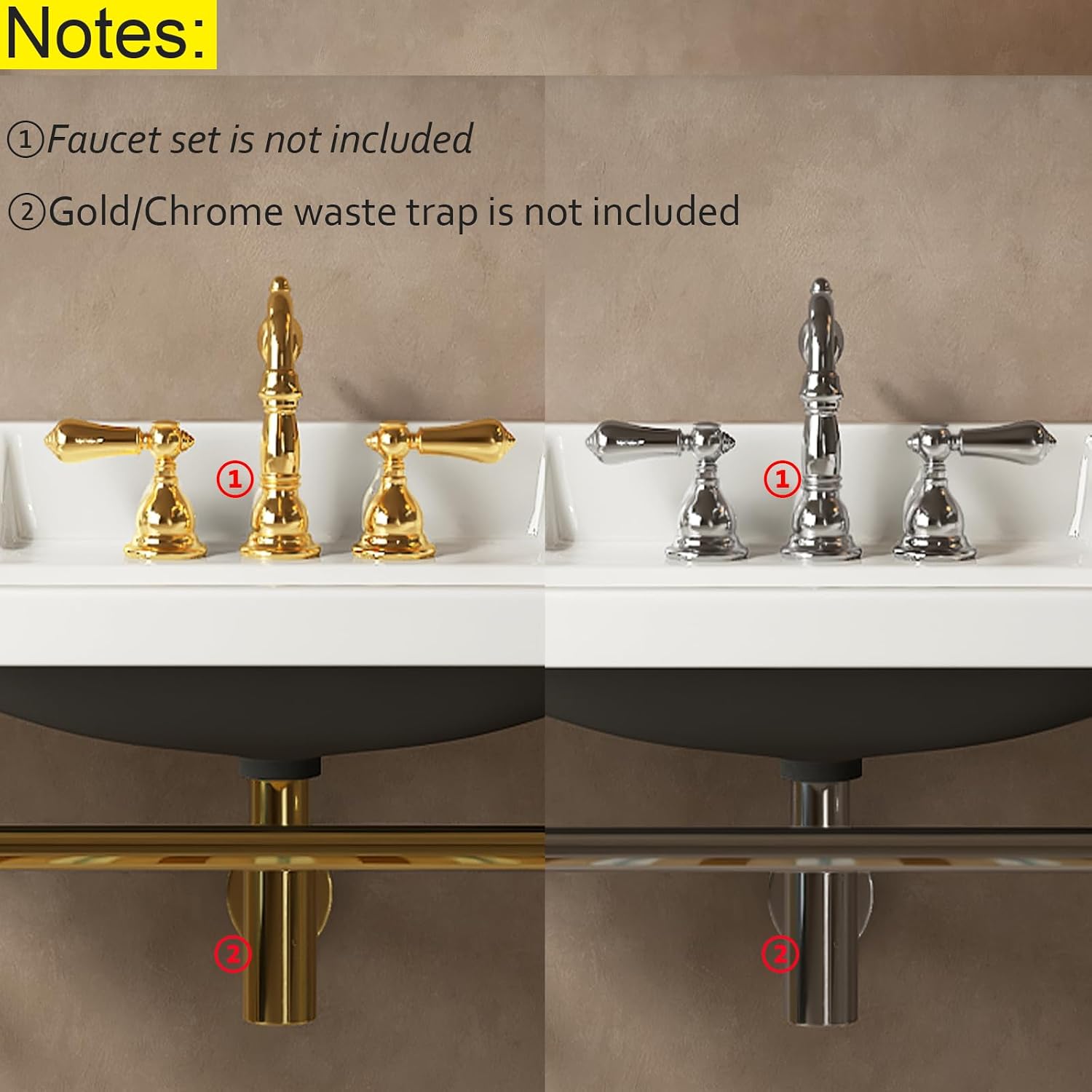 28' Free Standing Bathroom Vanity with Stainless Steel Brushed Gold Supporting Leg and Towel Rack, Black Bathroom Console Sink with 3 Tap Holes, Black
