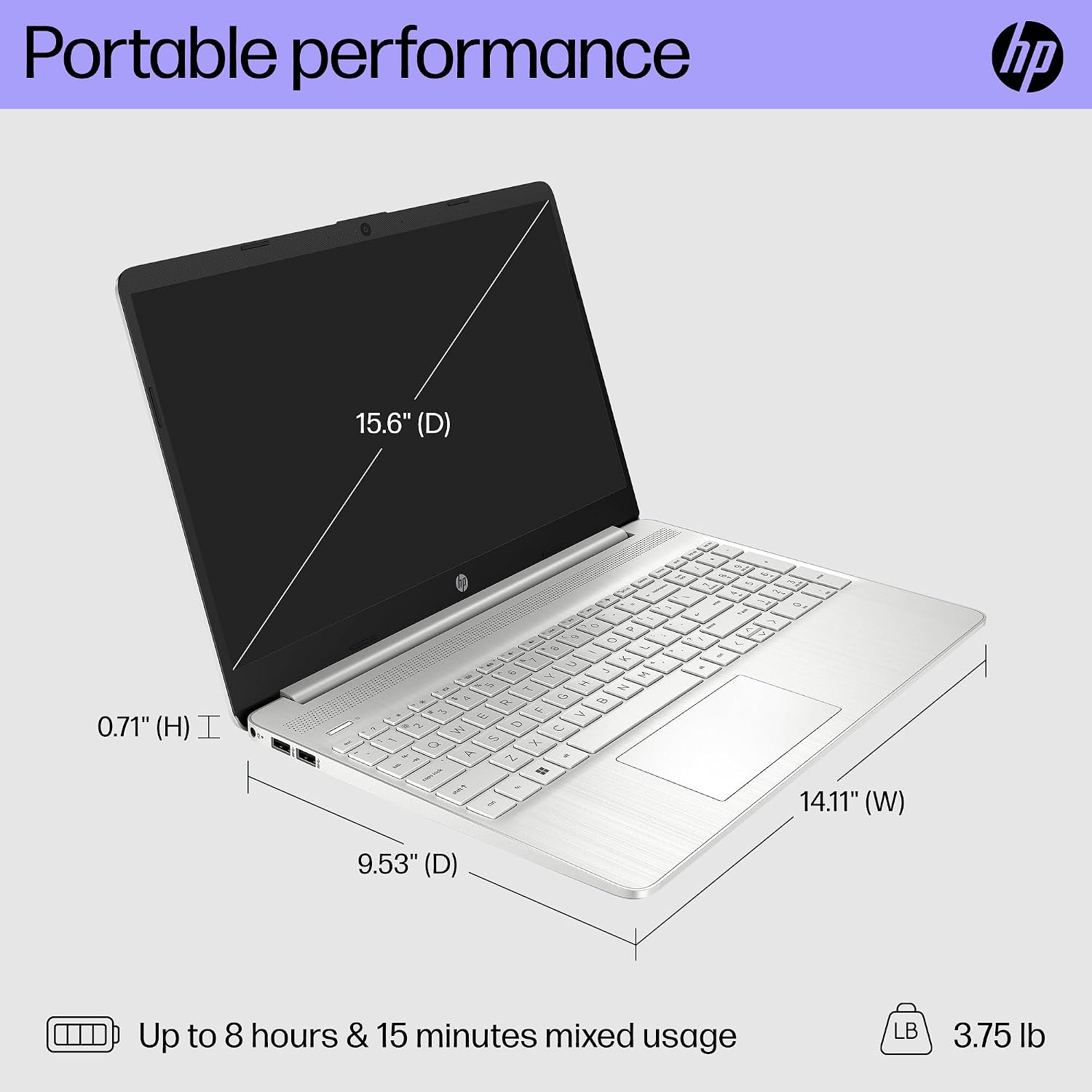 HP 15 inch Laptop, HD Display, 11th Generation Intel Core i7-1165G7, 12 GB RAM, 512 GB SSD, Intel Iris Xe Graphics, Windows 11 Home, 15-dy2718nr (2023)