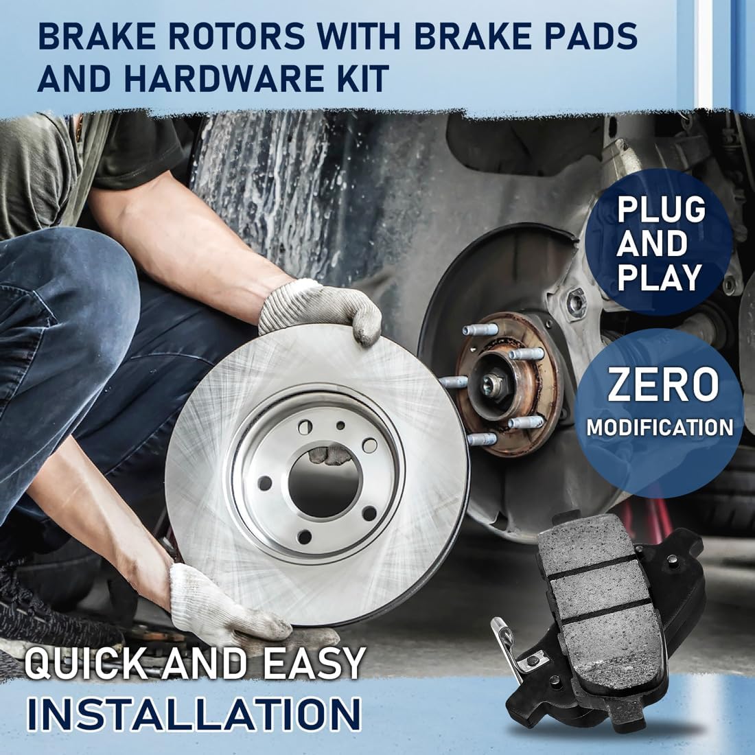 Ceramic Brake Pads w/Vented Rotors 10.16inch (258mm) for Ford Fiesta 1.6L 2011 2012 2013 2014 2015 2016 2017 2018 2019 6Pcs Front Replacement Brakes Kit