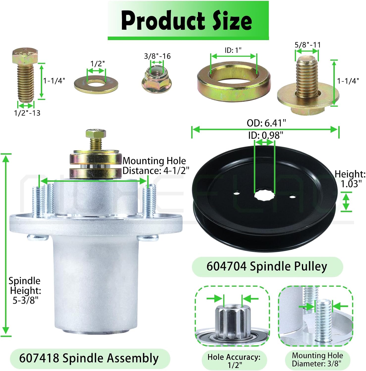 60 inch Deck Rebuild Kit for Hustler Raptor SD 935841 934778 935916 938696 937888 Includes 3x607418 Spindle Assembly 3x604704 Pulley 1x604711 Belt (5/8x154) 3x788166 Wheel 3x793794 Blades