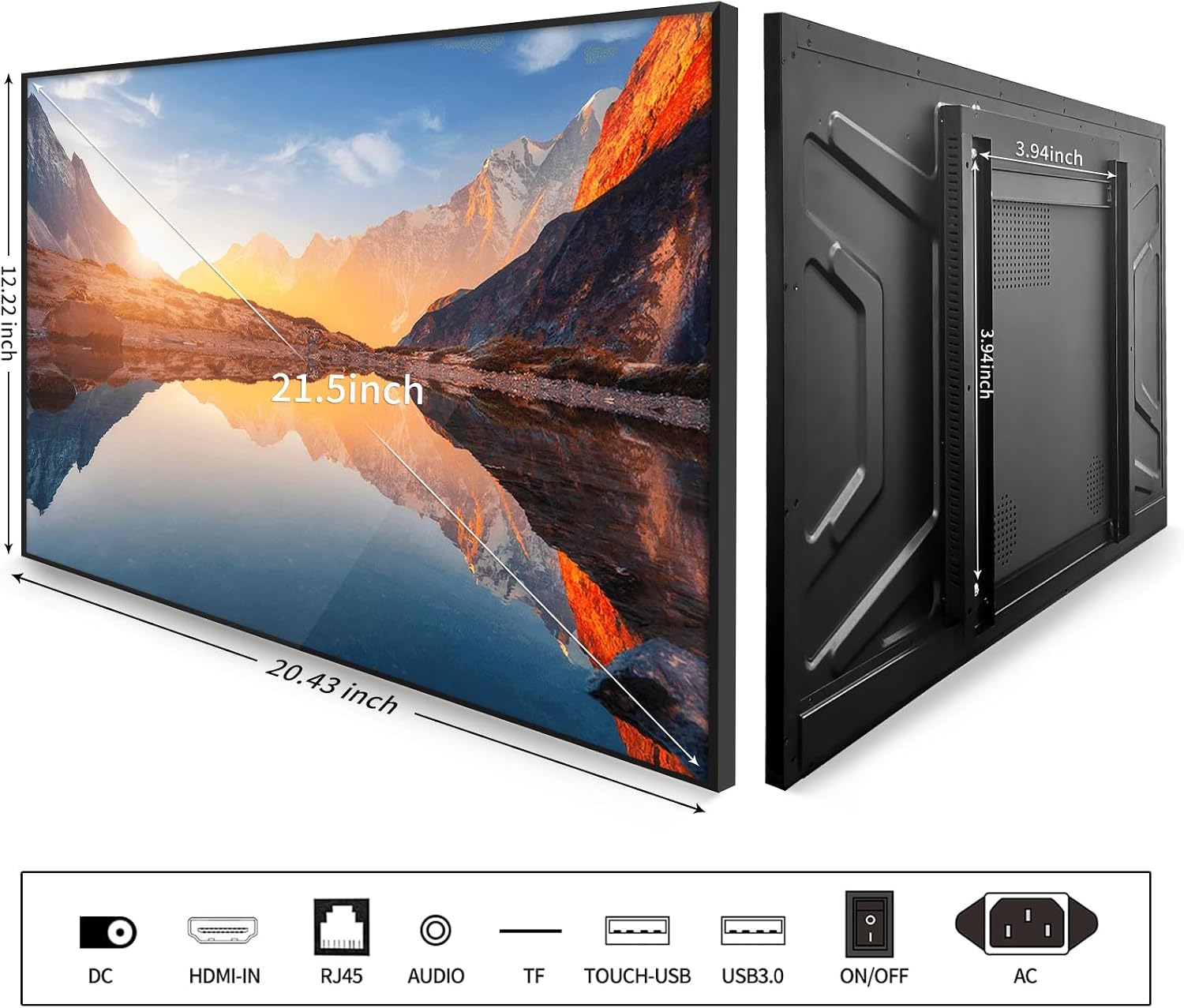 21.5' Capacitive Touchscreen Industrial Monitor, Indoor Digital Signage Display for Advertising, Reverse Control Laptop, Wireless Screen Mirroring, Built-in Speakers, USB, HDMI Ports