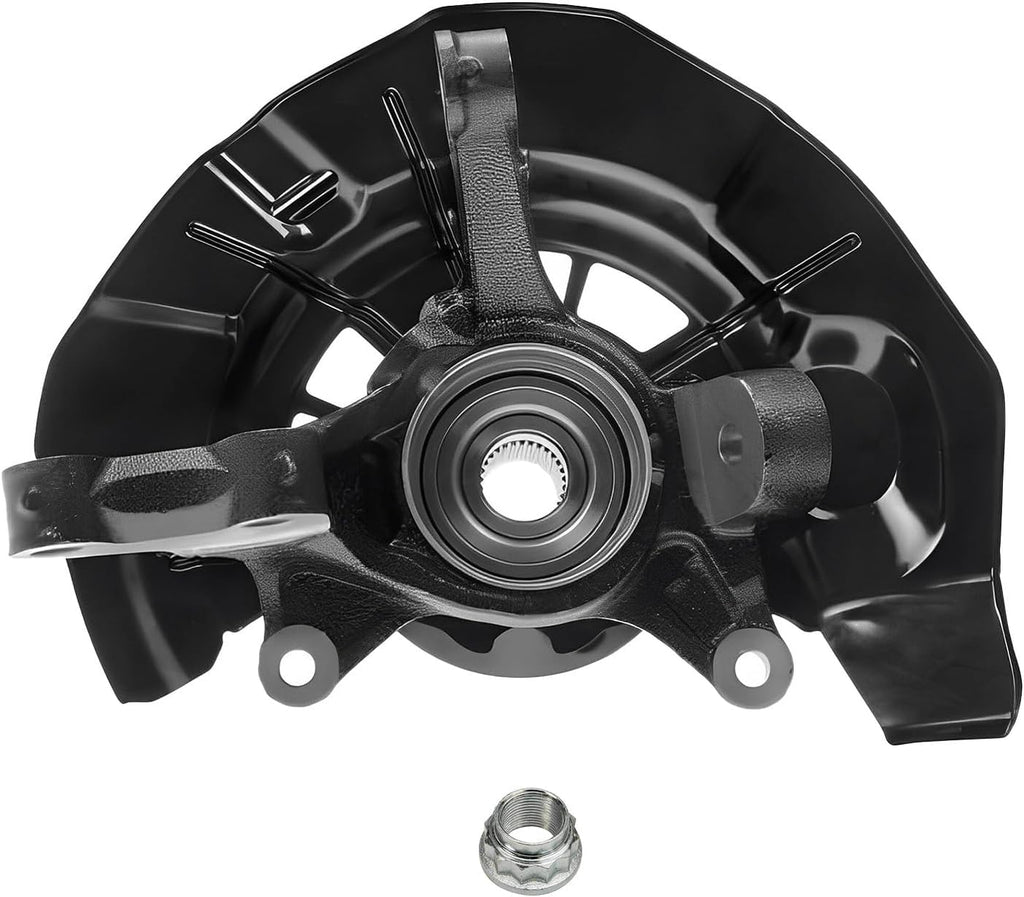 Detroit Axle - Front Steering Knuckles & Wheel Hub Bearings Drilled Rotors Brake Pads Replacement for RX330 RX350 RX400h Highlander - 6pc Set