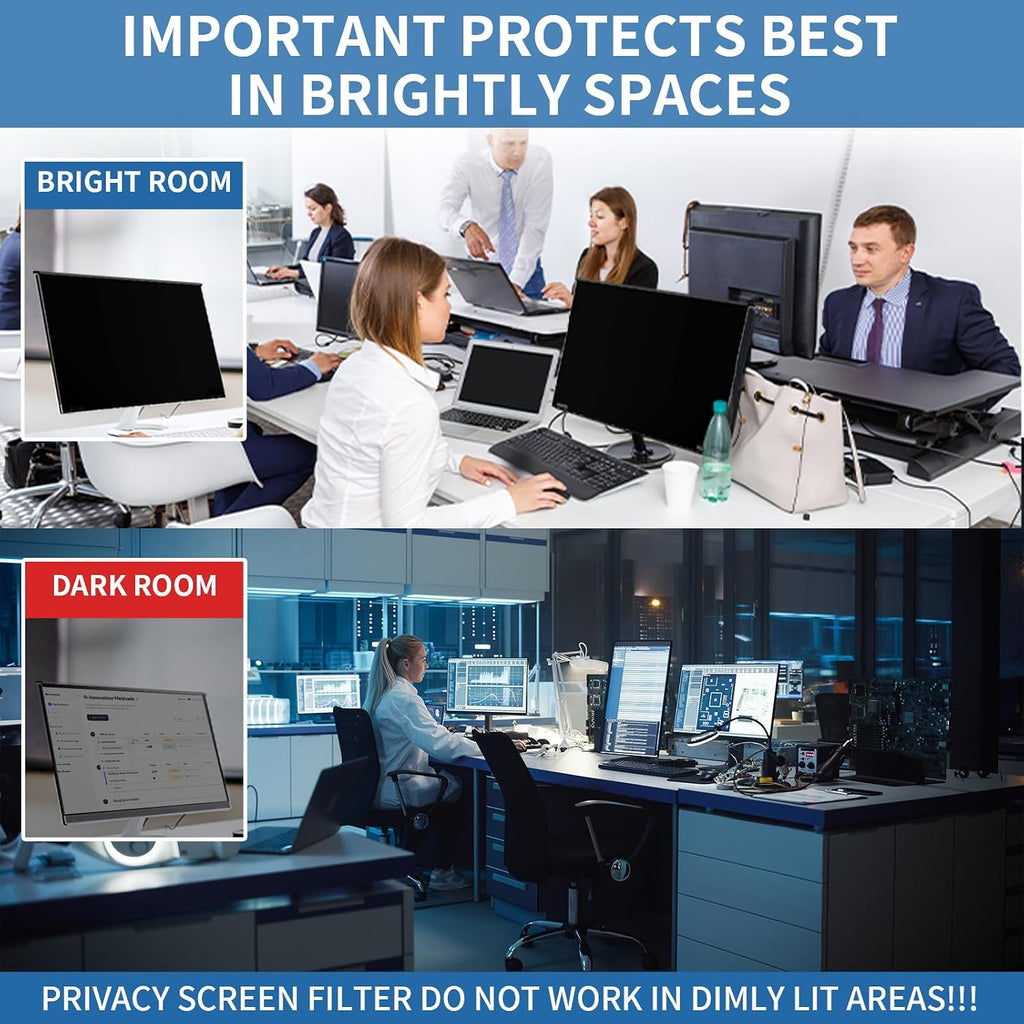 〔2-Pack〕 24 Inch Computer Privacy Screen Filter for 16:9 Monitor, Anti-Blue Light, Anti-UV,Blue Light Blocking Removable Privacy Protector Shield Fits 23.6', 23.8', 24' Monitors