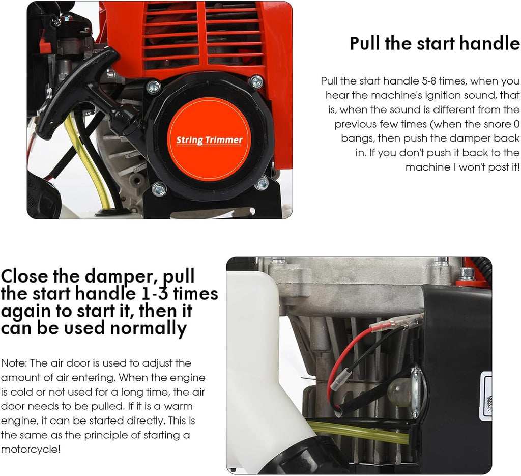 HEVIRGO Powerful Gas String Trimmer,Hedge Trimmer,Full Functioning Guard Accessories String Trimmers Lawn Mower 52CC Petrol Hedge Trimmer Chainsaw Brush Cutter Red