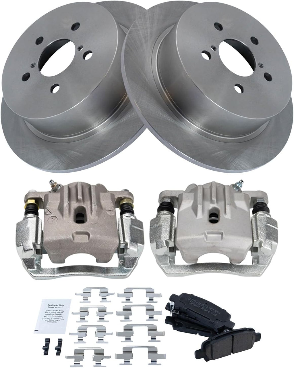 TRQ Rear Brake Pad and Rotor Set Ceramic Rotors Calipers Compatible with 2009 Subaru Legacy 3.0 R