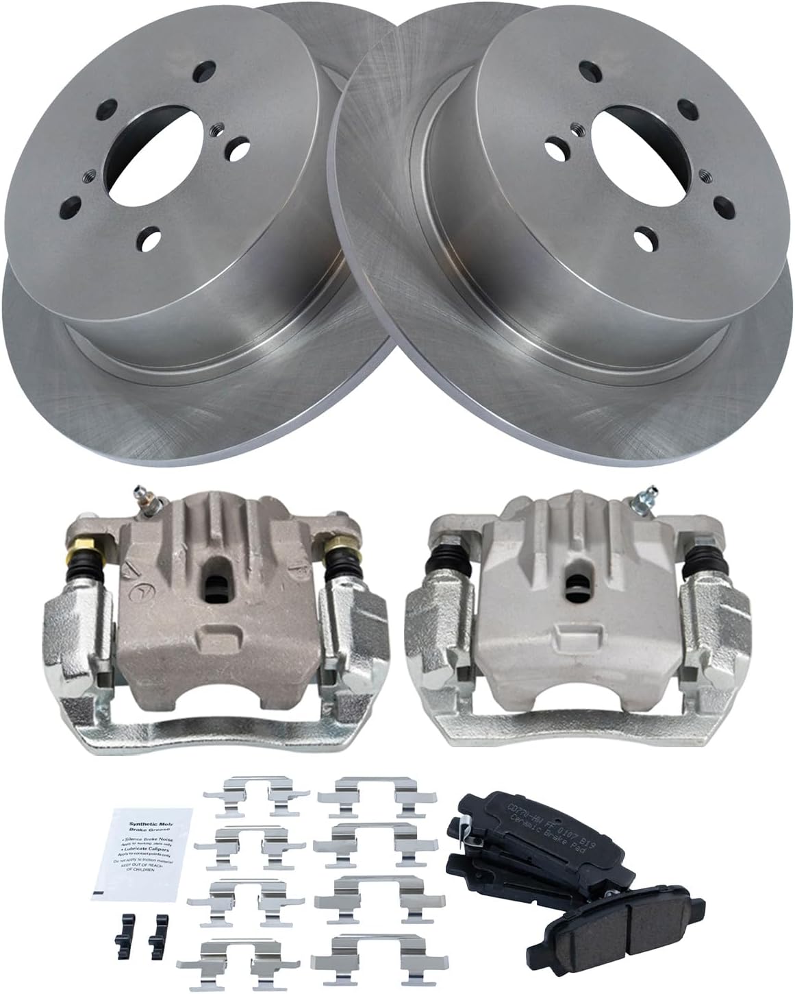 TRQ Rear Brake Pad and Rotor Set Ceramic Rotors Calipers Compatible with 2009 Subaru Legacy 3.0 R