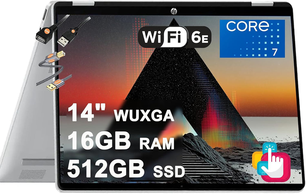 HP OmniBook 5 Flip 2-in-1 Laptop 14' WUXGA IPS Multi-Touch Intel 10-core Core 7 150U (Beats i7-1355U) 16GB DDR5 512GB SSD Backlit Wi-Fi6E 5MP IR HDR Privacy Camera Win11 w/ICP Accessory