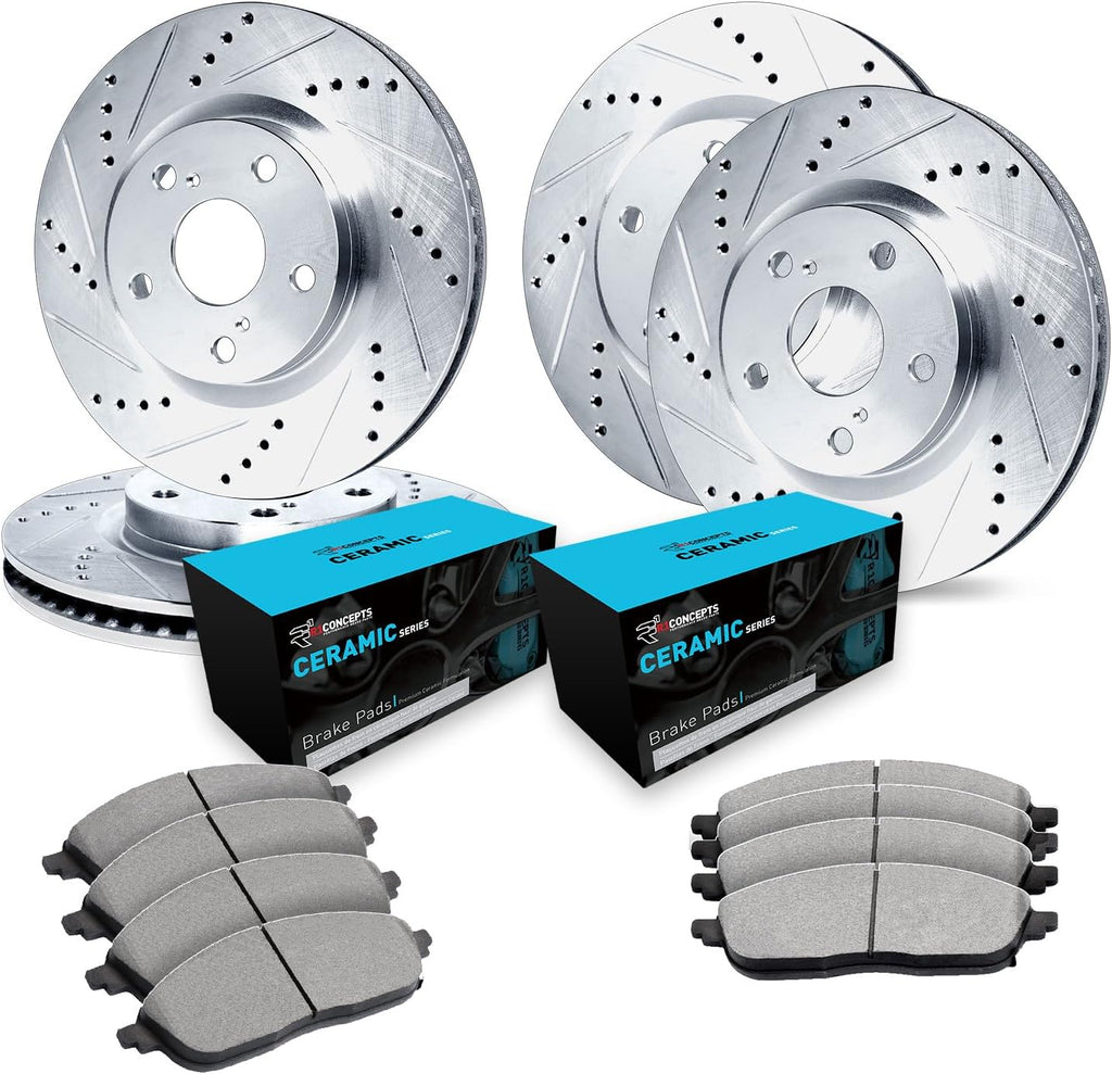 R1 Concepts Front and Rear Brake Kit Fits 1989-1996 Nissan 300ZX| Ceramic Brake Pads and Drilled Slotted Brake Rotors| 11.0' Front & 11.7' Rear