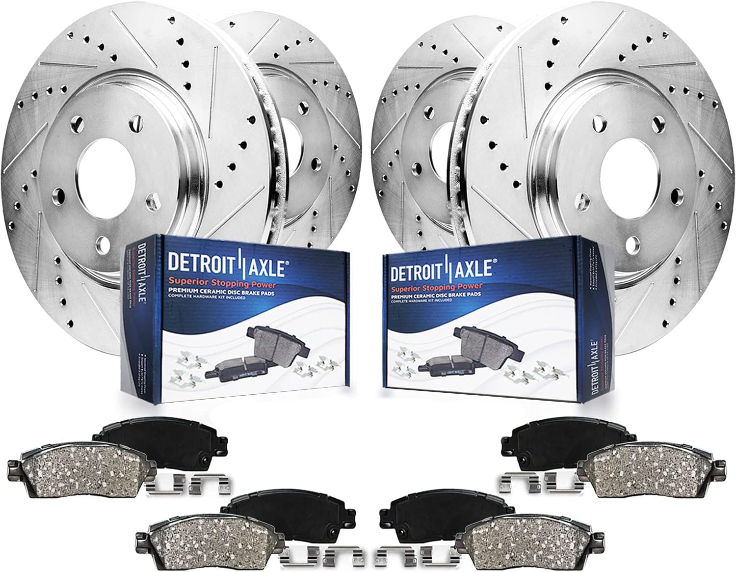 Detroit Axle - Brake Kit for 2003-2007 2009-2011 Nissan Murano, 2003-2005 Infiniti FX35 FX45, Drilled & Slotted Brake Rotors Ceramic Brakes Pads Replacement [12.60 inch Front & 12.13 inch Rear Rotors]