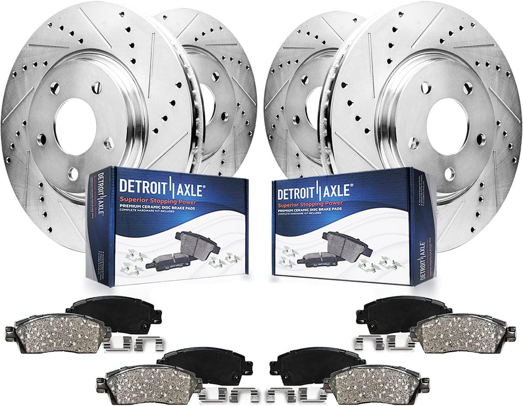 Detroit Axle - Brake Kit for 2005 2006 2007 Nissan Murano Drilled & Slotted Brake Rotors Ceramic Brakes Pads Front & Rear Replacement