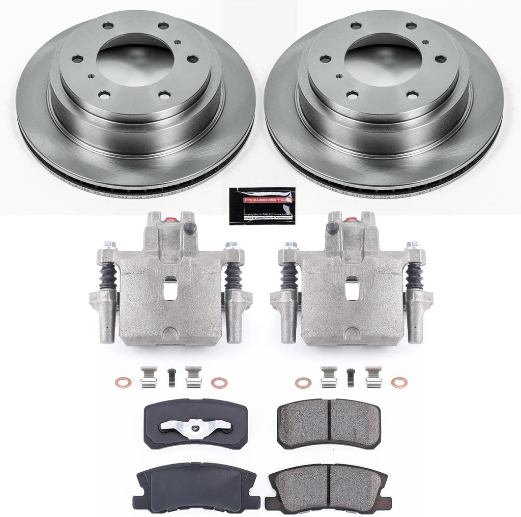 PowerStop Rear Brake & Caliper Kit for Mitsubishi Montero 2001-06 - Ceramic Brake Pads + Calipers + Disc Rotors Replacement, KCOE3119
