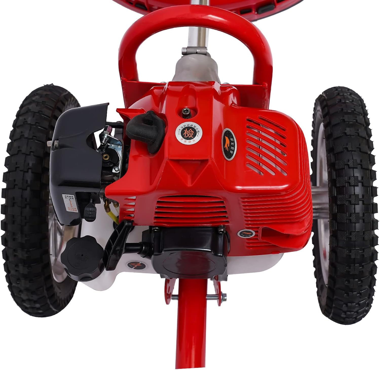 49CC 2-Stroke Gas Lawn Mower, 1.8KW 7000 RPM, Self-Propelled Lawnmower Walk-Behind Push Mower with High Rear Wheels for Efficient Lawn Care