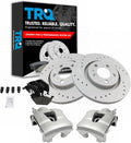 TRQ Performance Front Brake Pad and Rotor Set Ceramic Drilled Slotted Coated Rotors Calipers Compatible with 1998-2010 Volkswagen Beetle 2000-2006 Golf 1999-2005 Jetta
