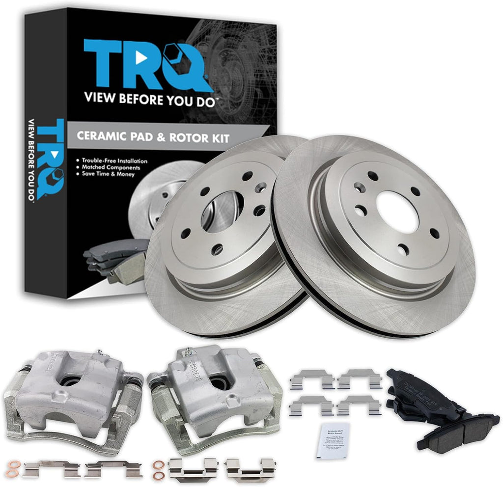 TRQ Rear Brake Pad and Rotor Set Ceramic Vented Rotors Calipers Compatible with 2010-2015 Chevrolet Camaro