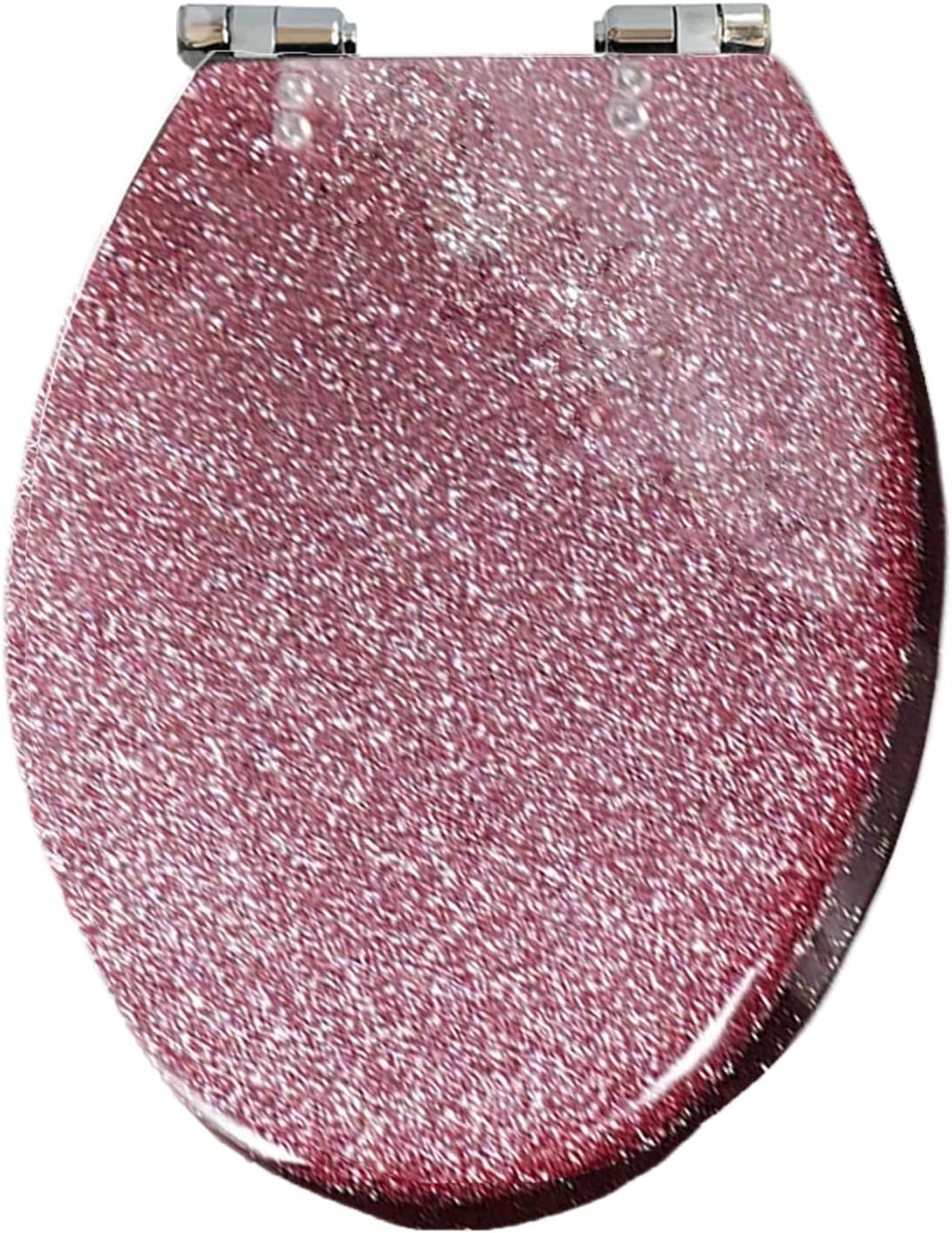 Elongated Glitter Resin Toilet Seat - Soft Close, Quick Release, Heavy Duty, Oval Design, Bathroom Toilet Lid with Silver Foil Glitter Cover. Easy to Clean and Install.